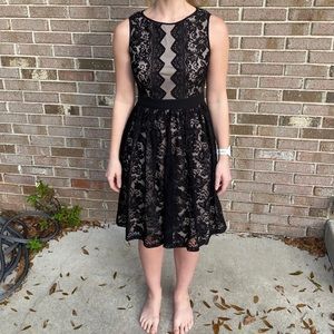 Tea length black and nude lace petite dress
